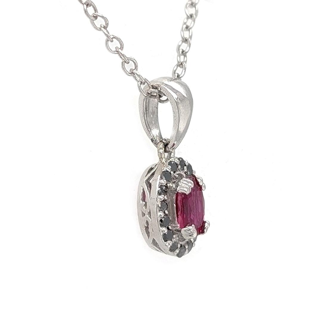 Ruby and Black Diamond Halo Pendant in 14kt White Gold - The Rutile Ltd