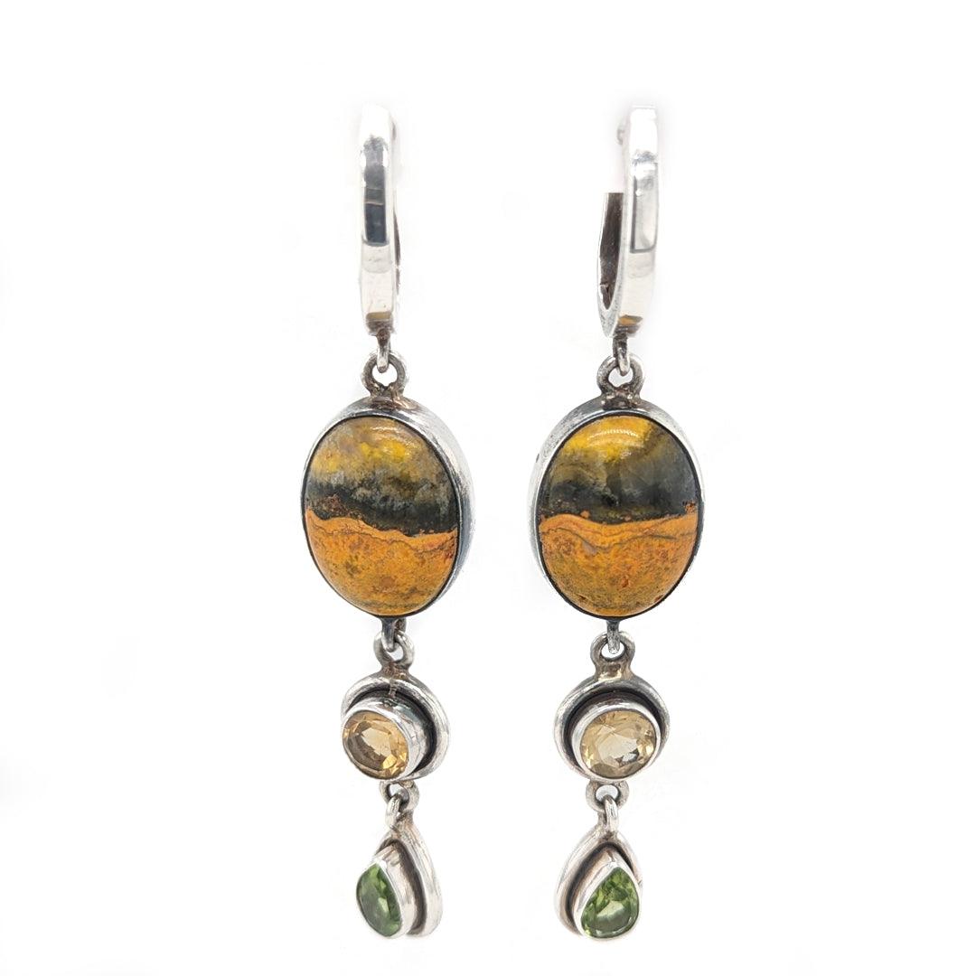 Rugged Bumblebee Jasper, Citrine, and Peridot Earrings in Sterling Silver - The Rutile Ltd