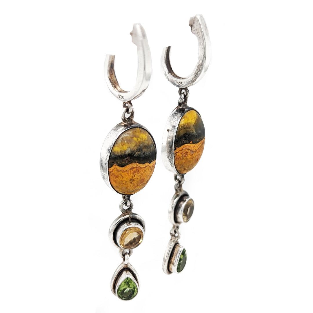 Rugged Bumblebee Jasper, Citrine, and Peridot Earrings in Sterling Silver - The Rutile Ltd