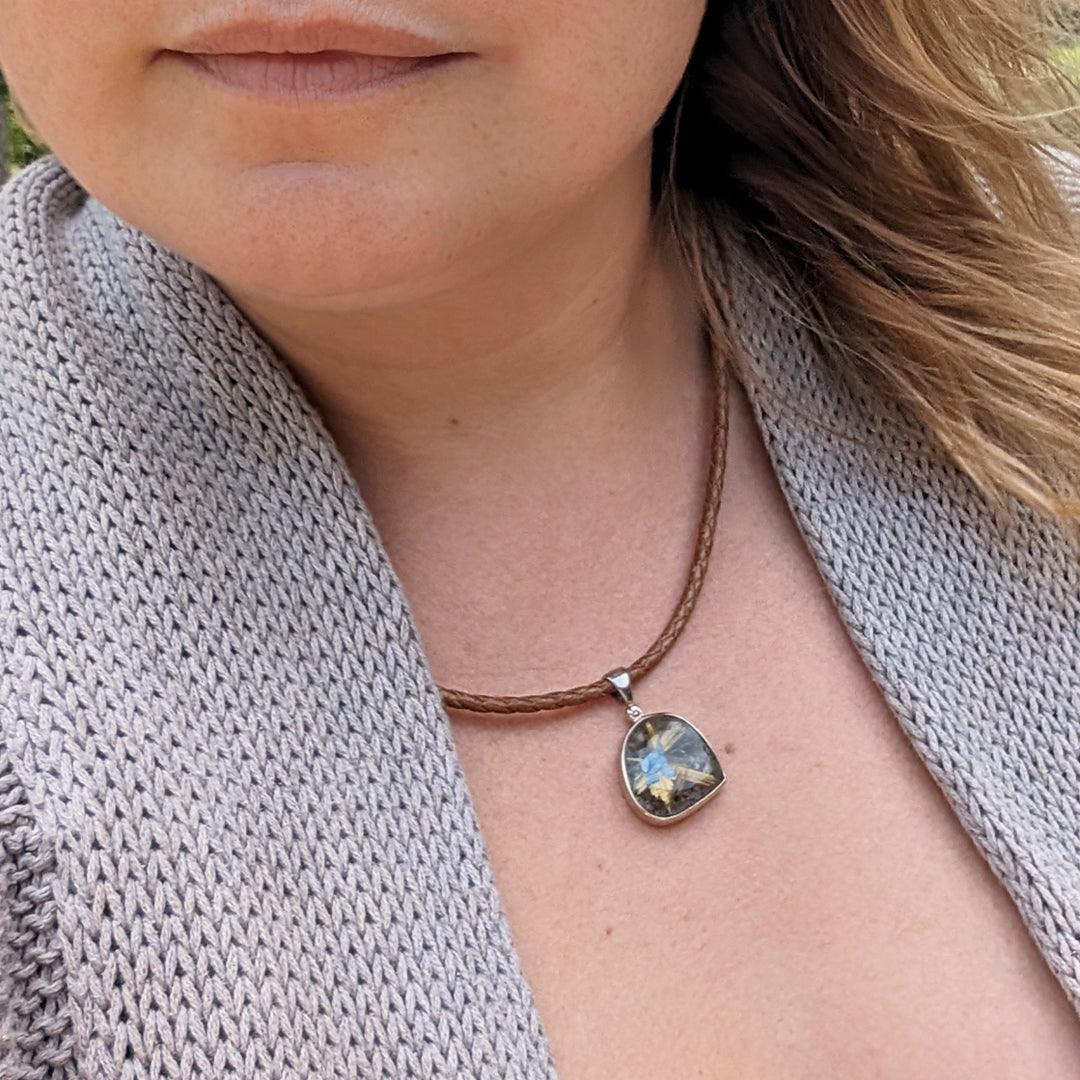 Rutilated Quartz Star Pendant in Sterling Silver on Leather Cord - The Rutile Ltd