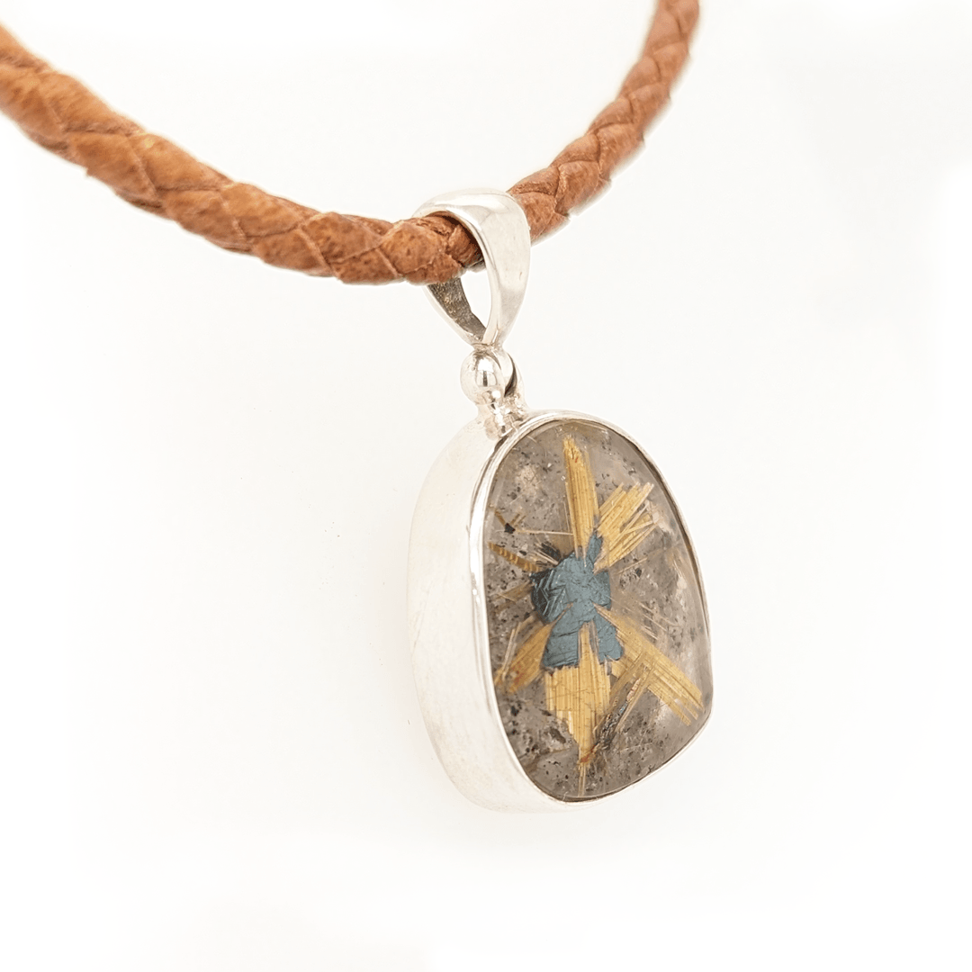 Rutilated Quartz Star Pendant in Sterling Silver on Leather Cord - The Rutile Ltd