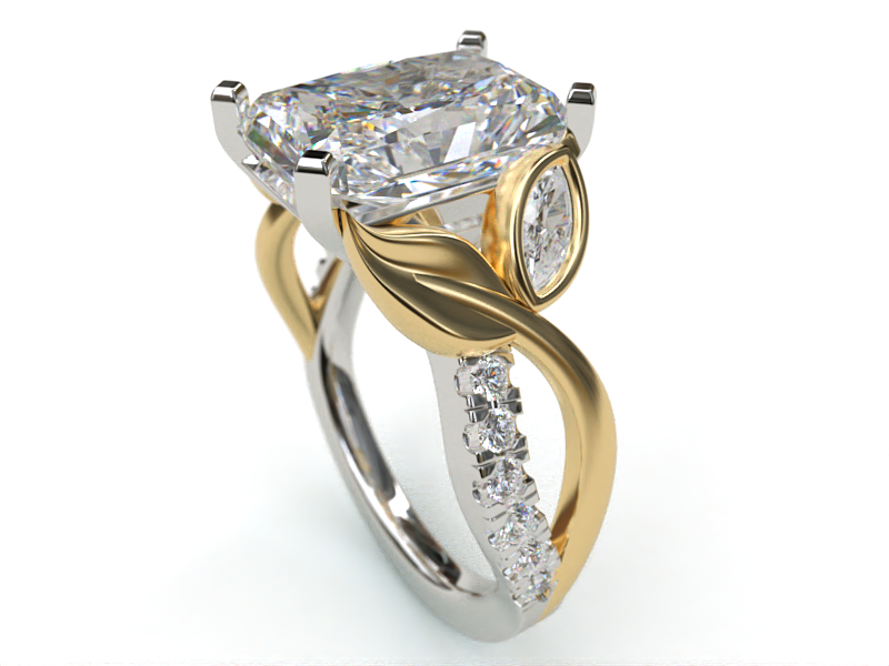 Custom 14kt White & Yellow Gold Mounting for Radiant Cut