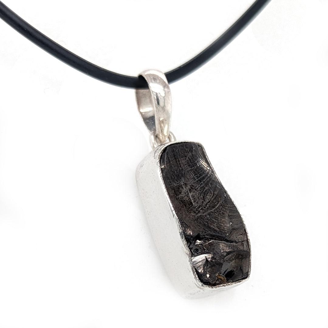 Shungite Sterling Silver Pendant on Neoprene Cord - The Rutile Ltd