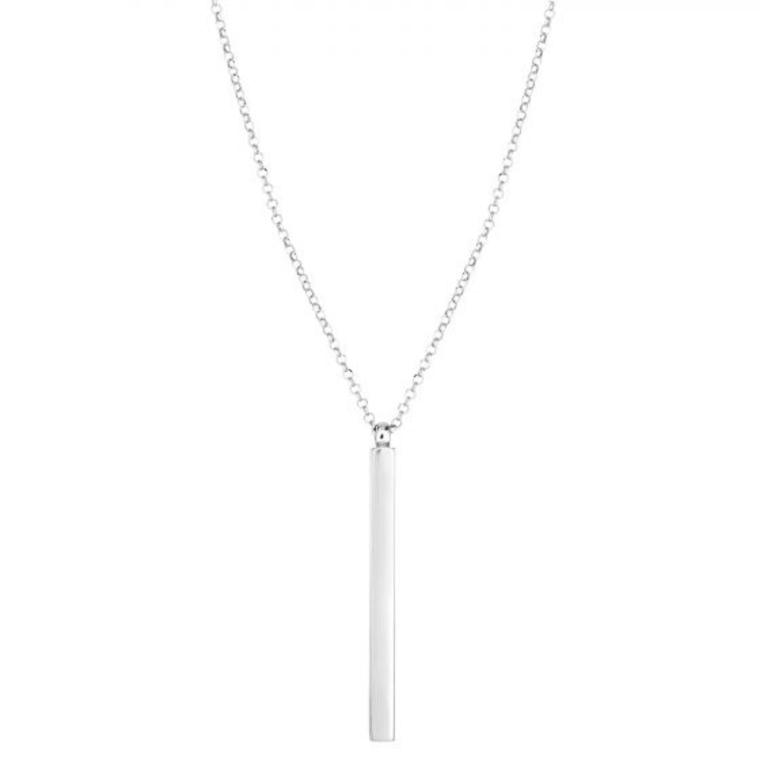 Sterling Silver 24" Long Bar Necklace - Engravable - The Rutile Ltd
