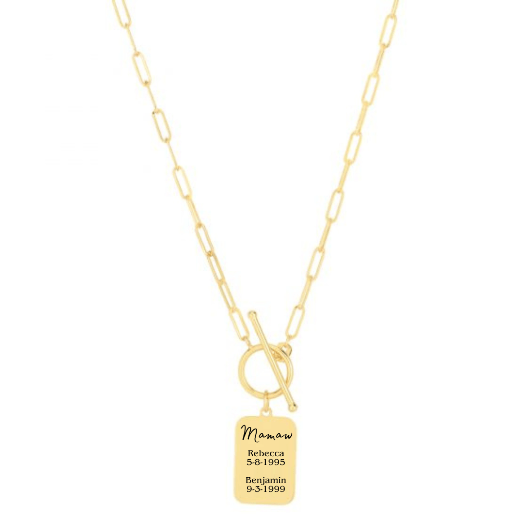 Tag and Toggle 14kt Yellow Gold 18" Paperclip Necklace - Engravable - The Rutile Ltd