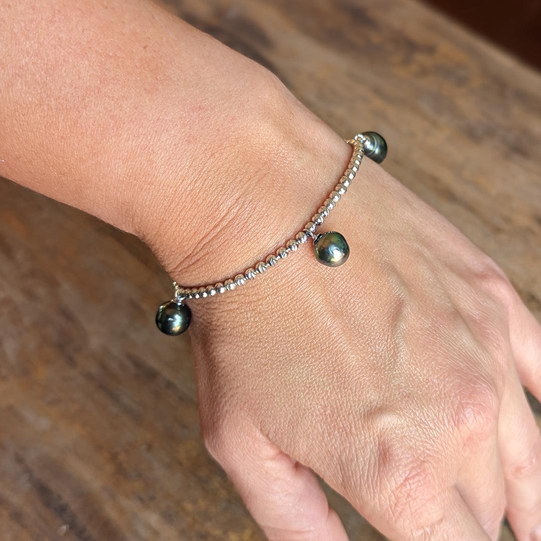 Tahitian Pearl Stretchy Bracelet in Sterling Silver - The Rutile Ltd