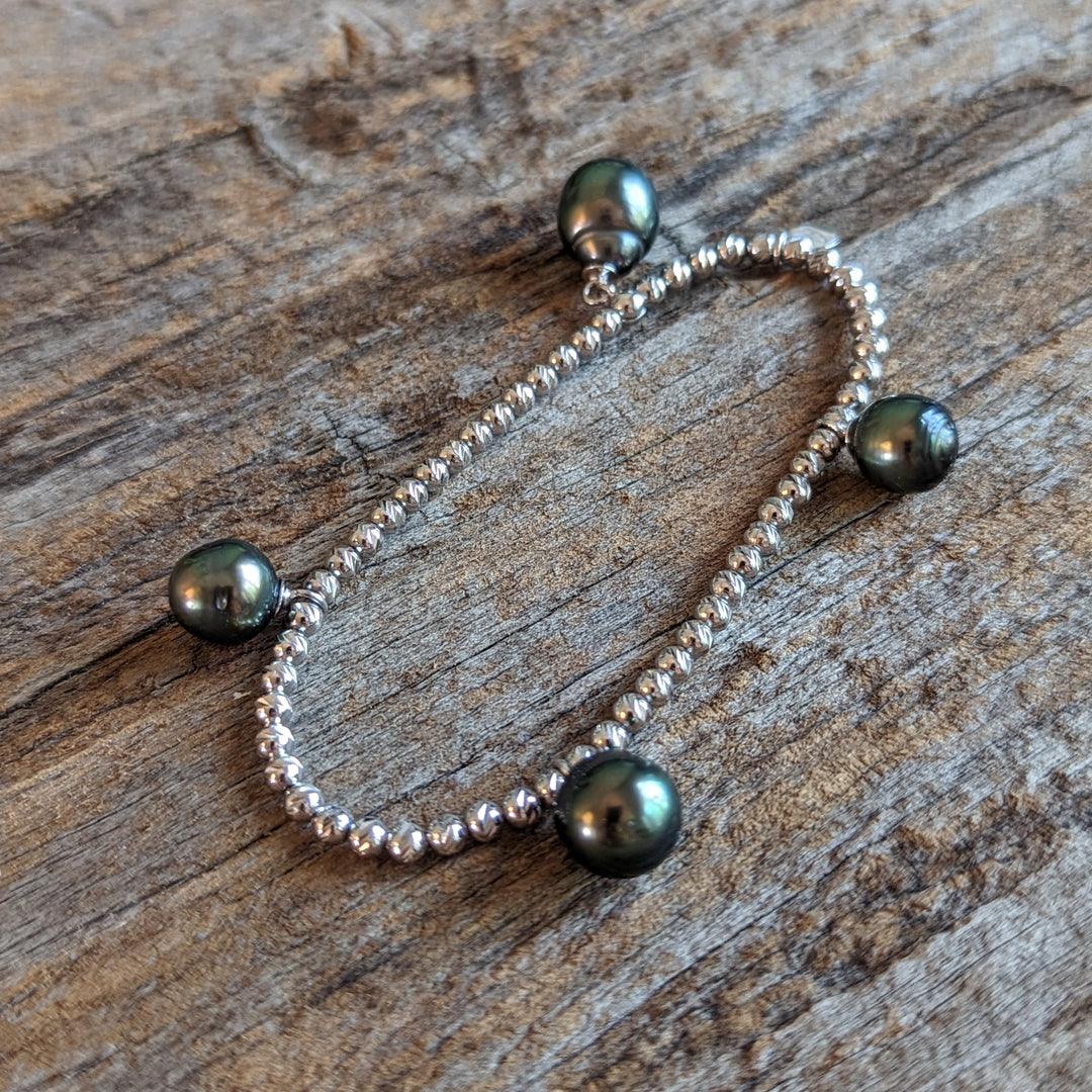 Tahitian Pearl Stretchy Bracelet in Sterling Silver - The Rutile Ltd
