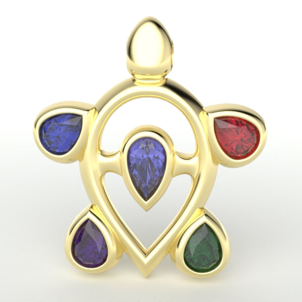 Custom Designed Family Turtle Pendant in 14kt Yellow Gold