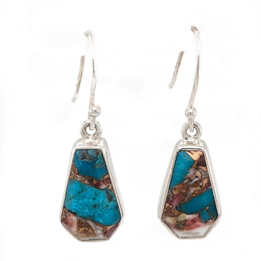 Turquoise and Red Oyster Dangle Earrings in Sterling Silver - The Rutile Ltd