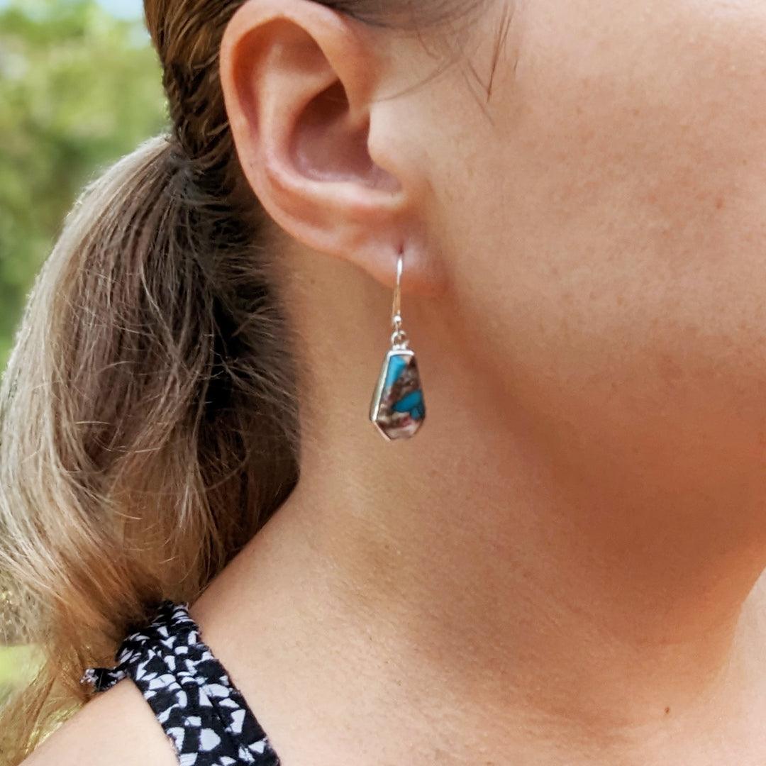 Turquoise and Red Oyster Dangle Earrings in Sterling Silver - The Rutile Ltd