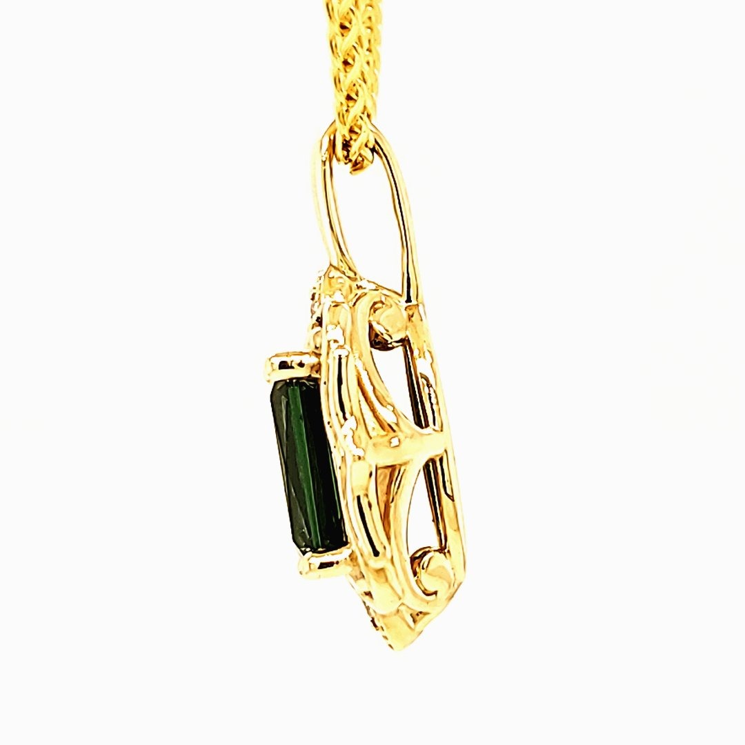 1.74ct Green Tourmaline and Diamond Pendant in 14k Yellow Gold - The Rutile Ltd