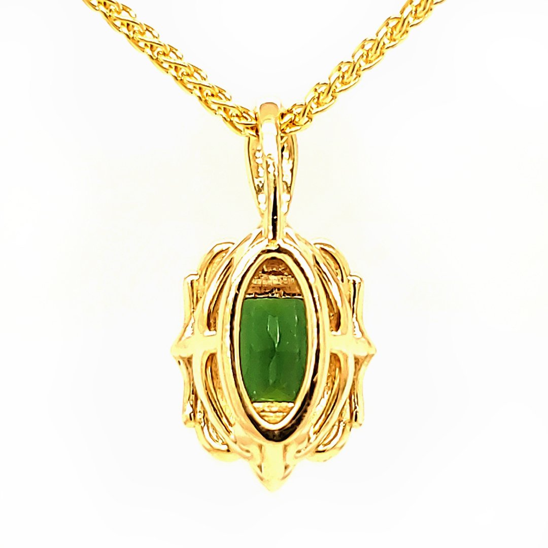 1.74ct Green Tourmaline and Diamond Pendant in 14k Yellow Gold - The Rutile Ltd
