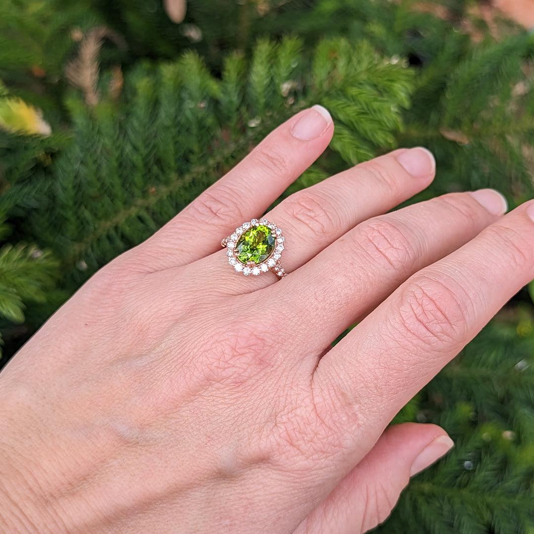 3.18ct Arizona Peridot set in 14kt Halo Ring with 0.83ct of Diamonds - The Rutile Ltd