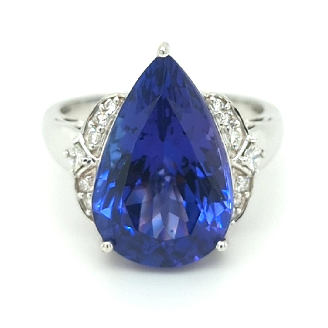 9.90ct Tanzanite and Diamond Ring in 18kt White Gold - The Rutile Ltd