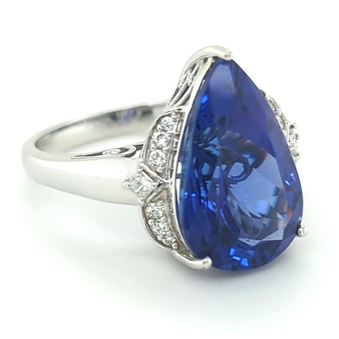 9.90ct Tanzanite and Diamond Ring in 18kt White Gold - The Rutile Ltd