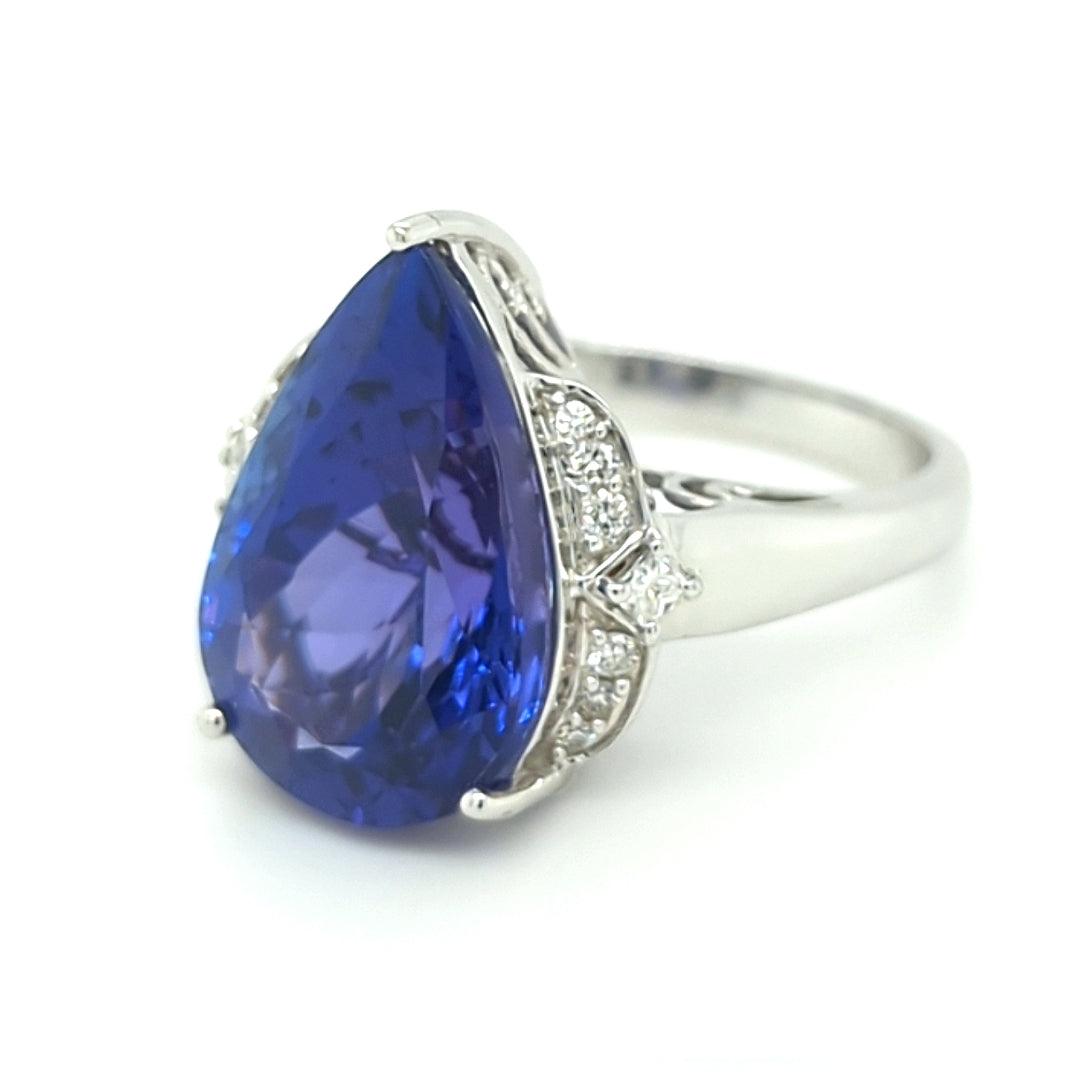 9.90ct Tanzanite and Diamond Ring in 18kt White Gold - The Rutile Ltd