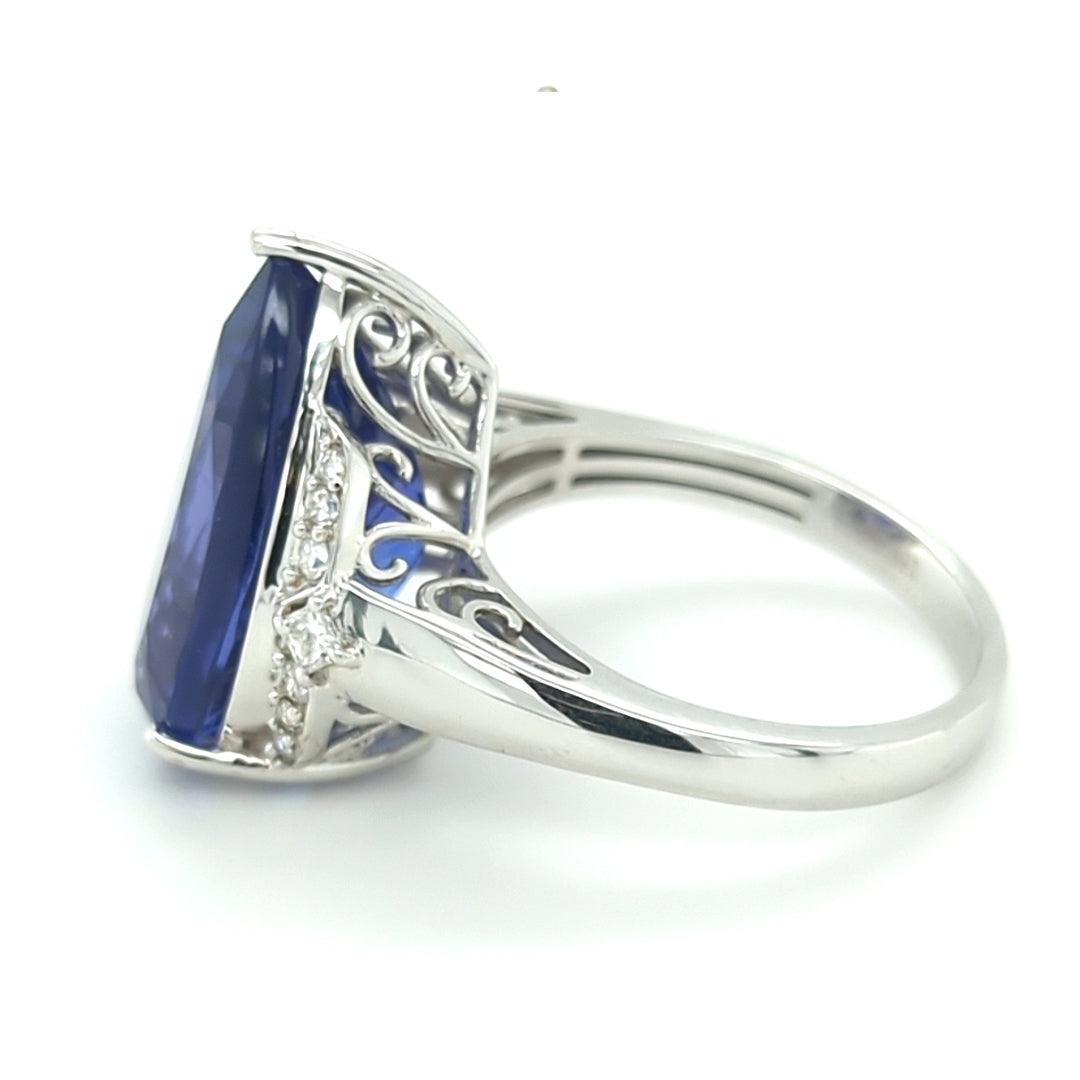 9.90ct Tanzanite and Diamond Ring in 18kt White Gold - The Rutile Ltd
