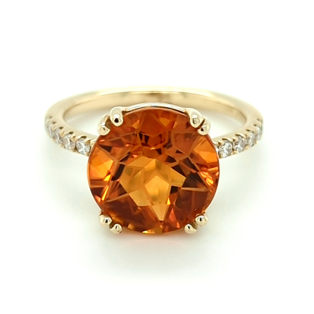 Custom Cut Citrine and Diamond Ring in 14kt Yellow Gold