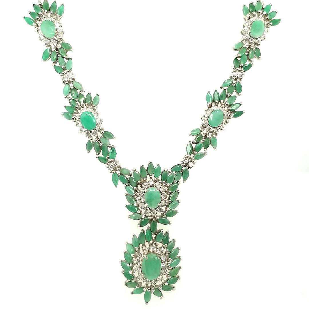 "The Ponderosa" - Emerald and Cubic Zirconia Sterling Silver Necklace - The Rutile Ltd