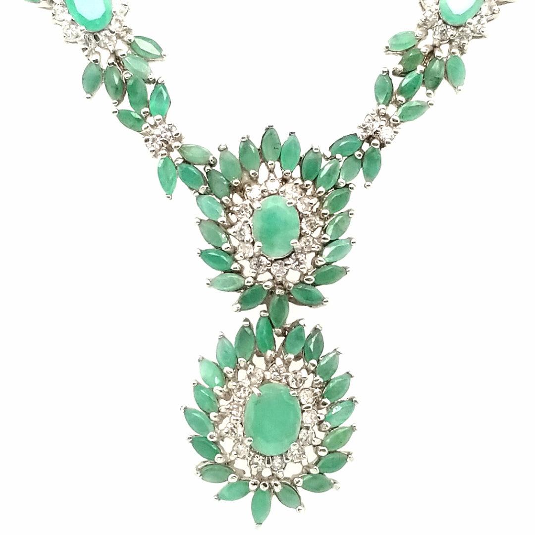 "The Ponderosa" - Emerald and Cubic Zirconia Sterling Silver Necklace - The Rutile Ltd