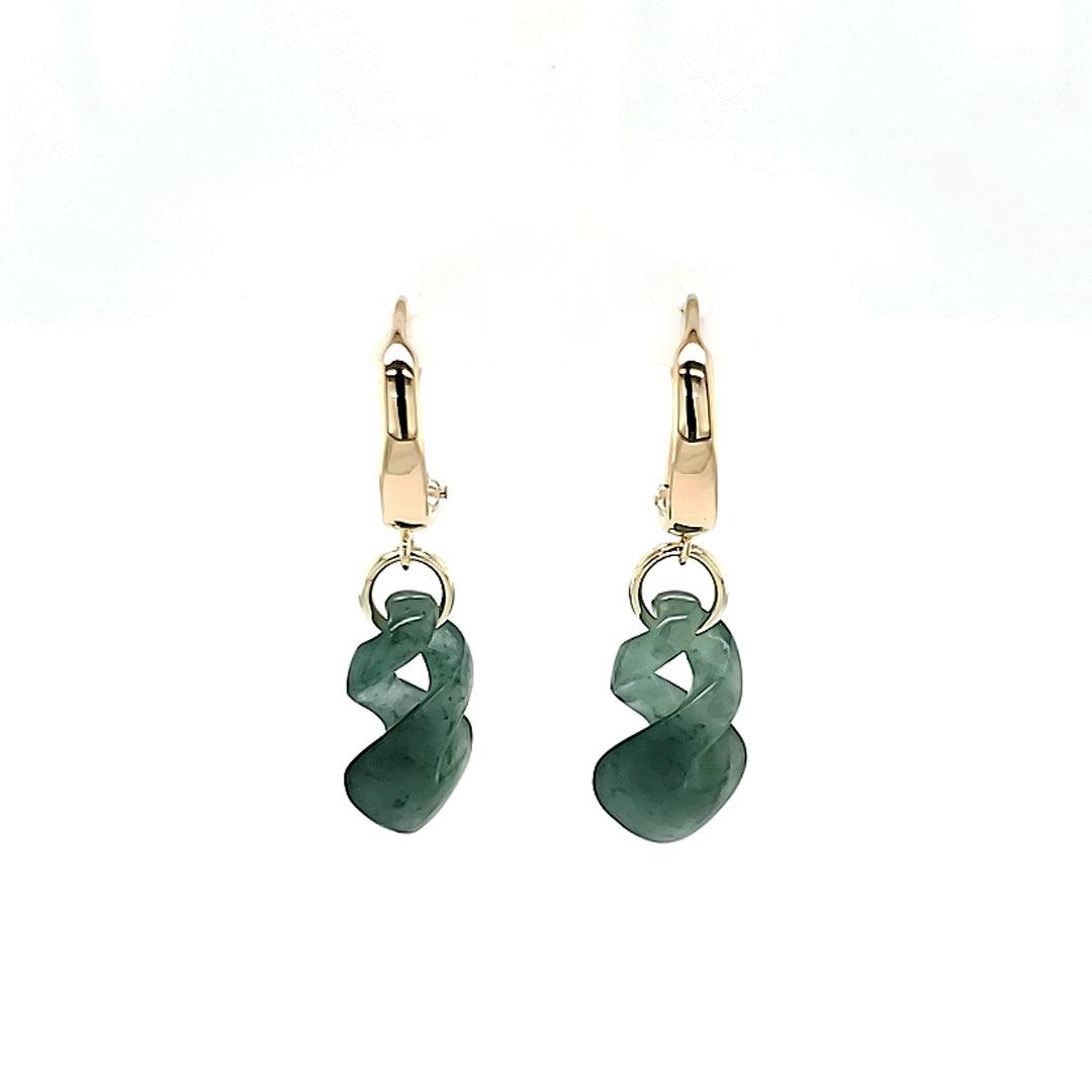 Hand-Carved Guatemalan Jadeite Earrings in 14kt Yellow Gold - The Rutile Ltd