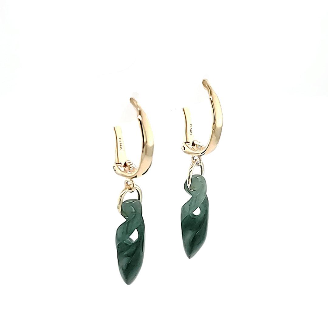 Hand-Carved Guatemalan Jadeite Earrings in 14kt Yellow Gold - The Rutile Ltd