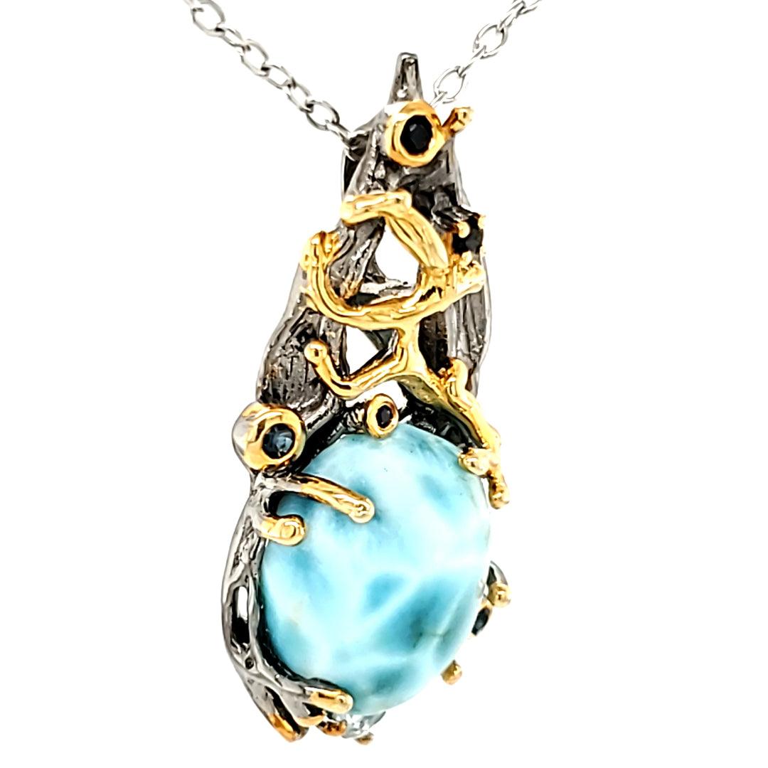 “Hydra” - Larimar, Blue Topaz, & Sapphire Pendant in Sterling Silver - The Rutile Ltd