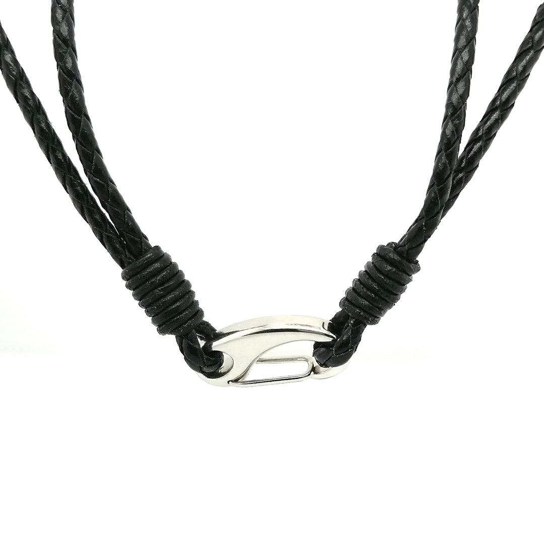 “The Amp” - Rutilated Quartz, Golden Labradorite, and White Topaz Pendant on Black Leather Braided Cord - The Rutile Ltd