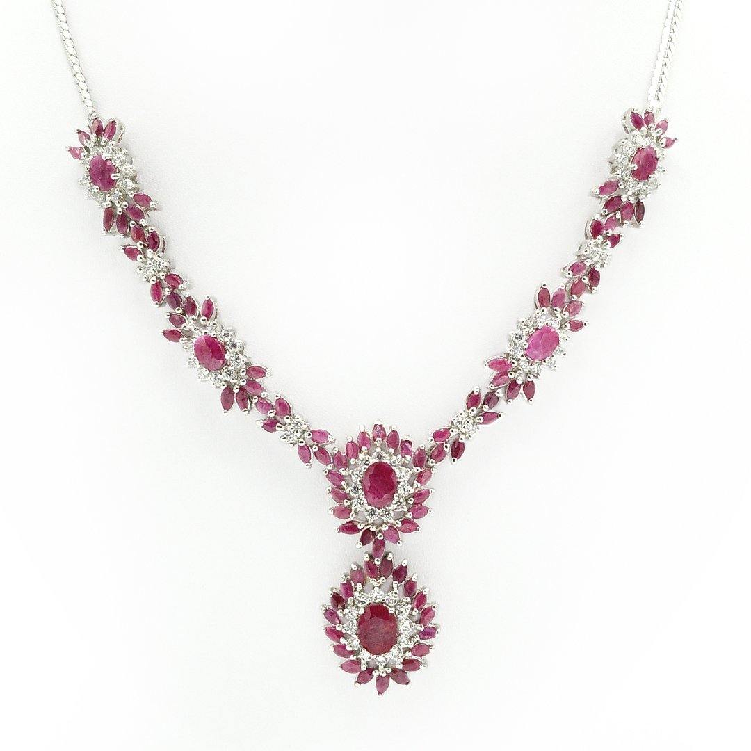 Ruby and Cubic Zirconia Statement Necklace in Sterling Silver - The Rutile Ltd