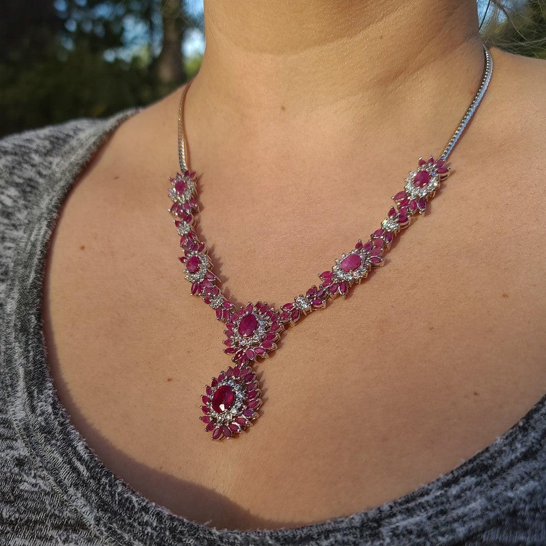 "The Scarlet" Ruby and Cubic Zirconia Statement Necklace in Sterling Silver - The Rutile Ltd