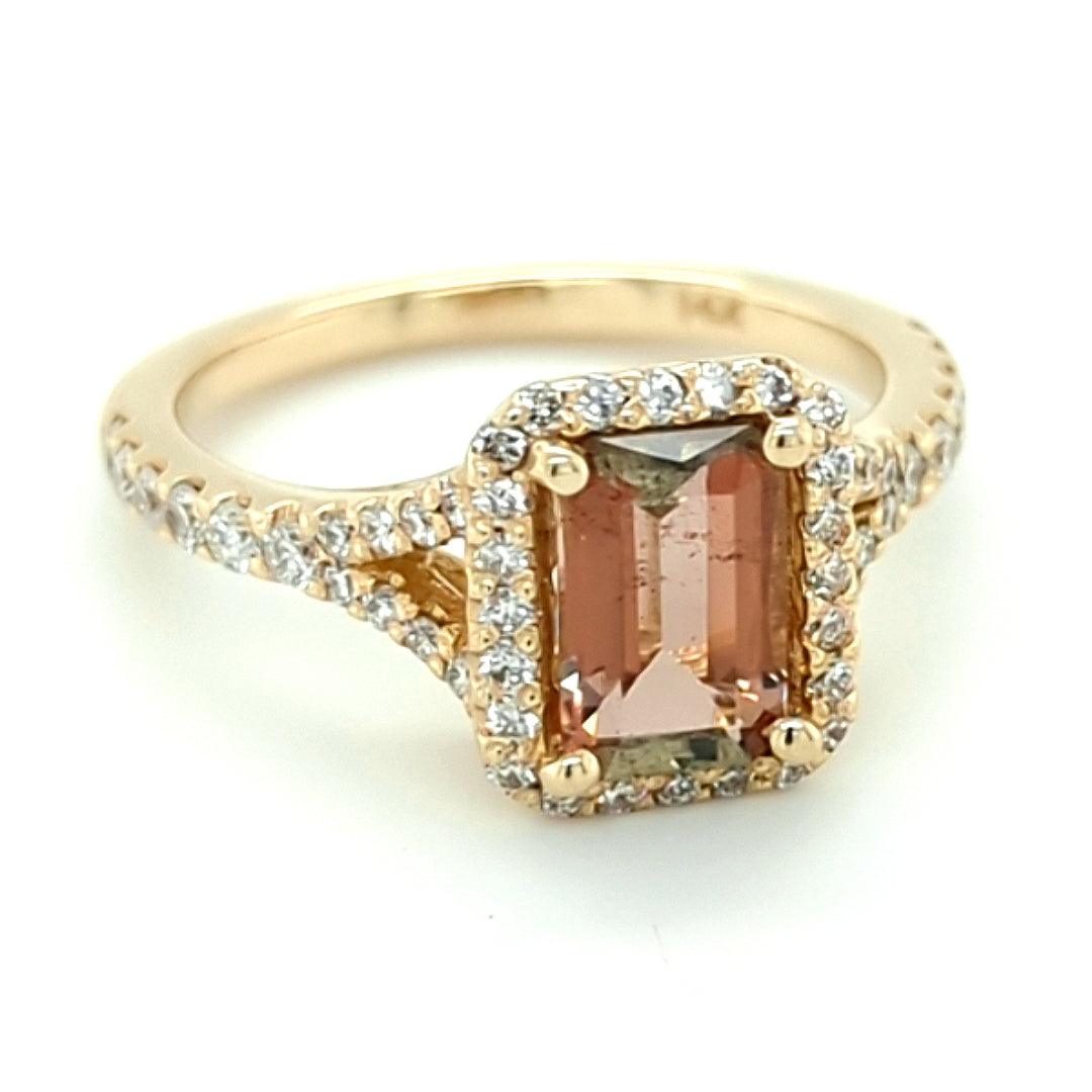 Andalusite and Diamond Halo Ring in 14kt Yellow Gold - The Rutile Ltd