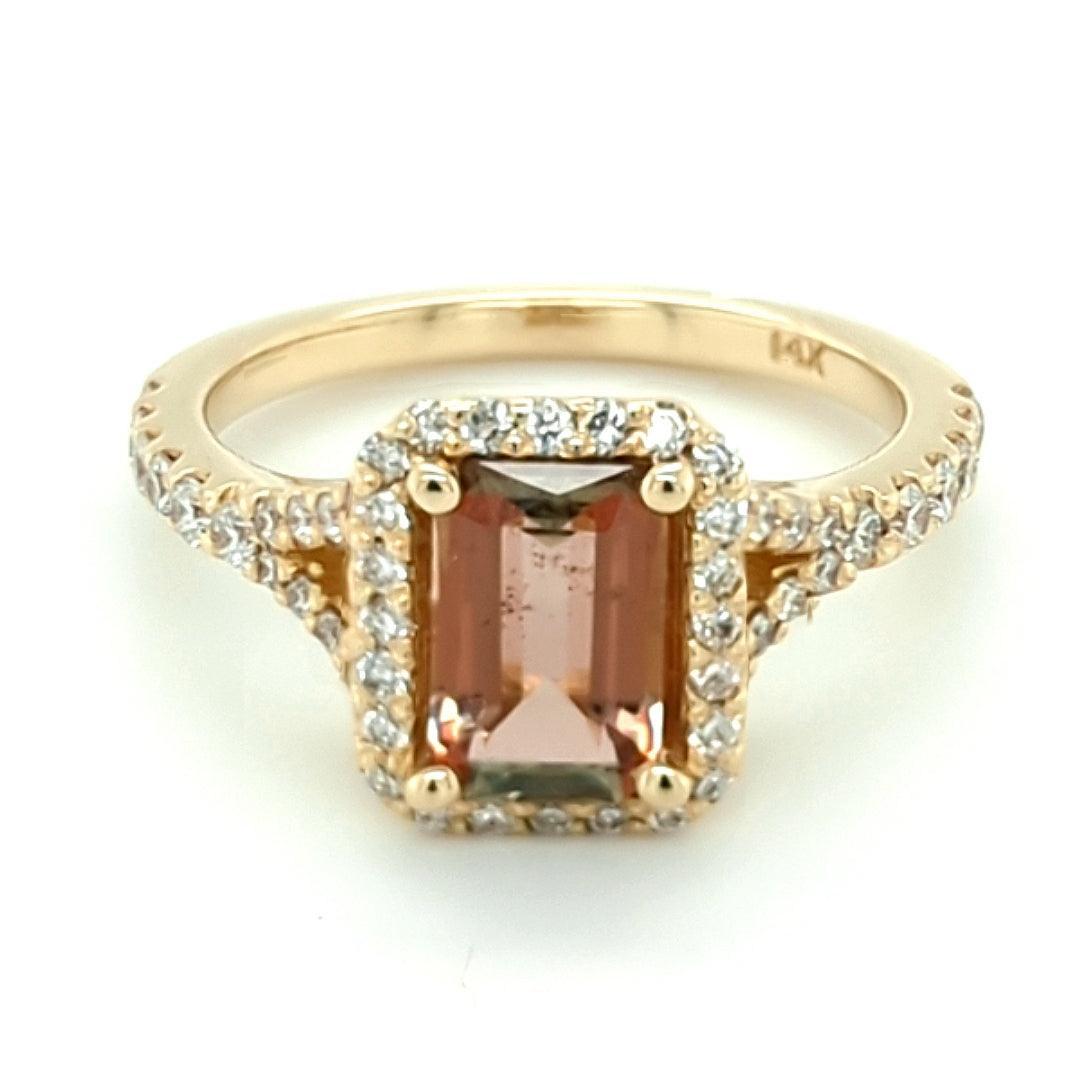 Andalusite and Diamond Halo Ring in 14kt Yellow Gold - The Rutile Ltd