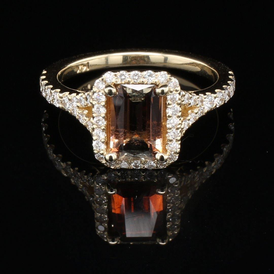 Andalusite and Diamond Halo Ring in 14k Yellow Gold - The Rutile Ltd