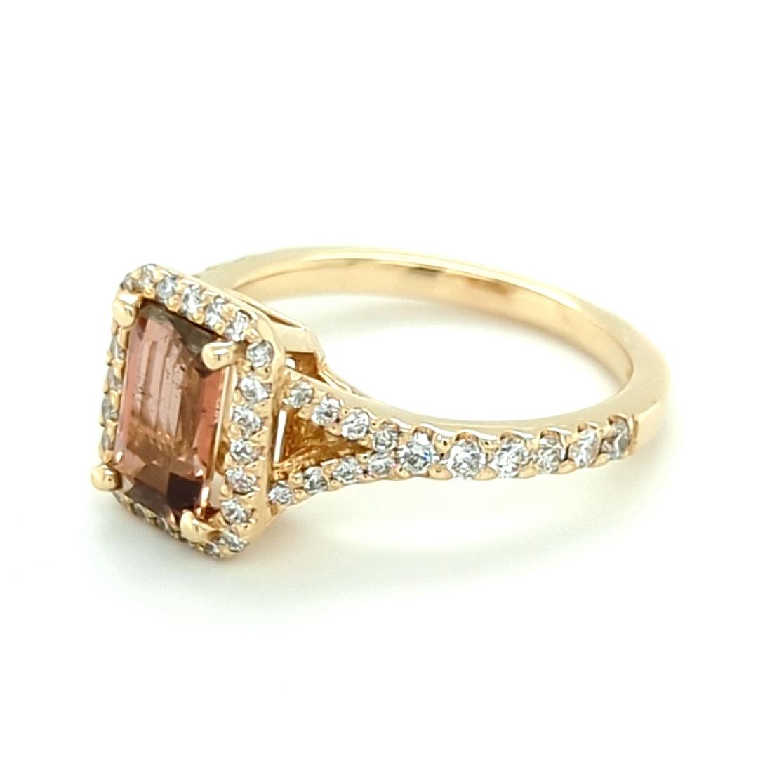 Andalusite and Diamond Halo Ring in 14kt Yellow Gold - The Rutile Ltd