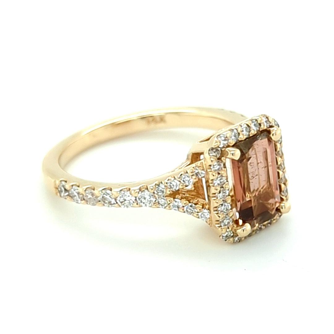 Andalusite and Diamond Halo Ring in 14kt Yellow Gold - The Rutile Ltd