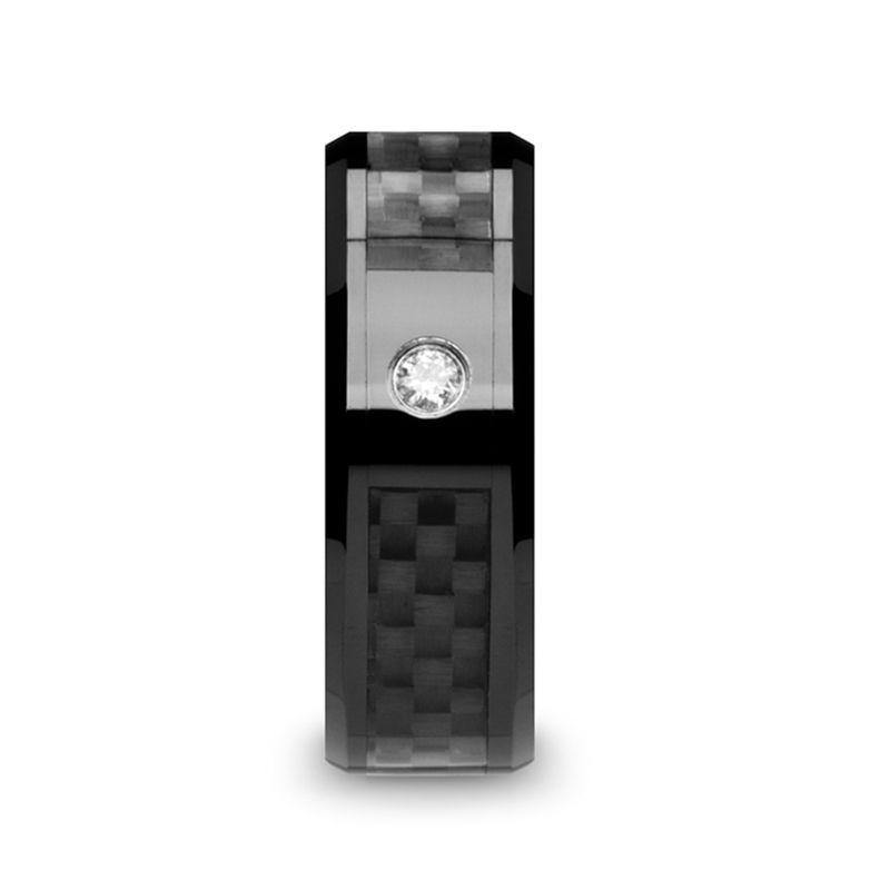 ANGUS - Black Ceramic Diamond Wedding Band with Black Carbon Fiber Inlay- 8mm - The Rutile Ltd