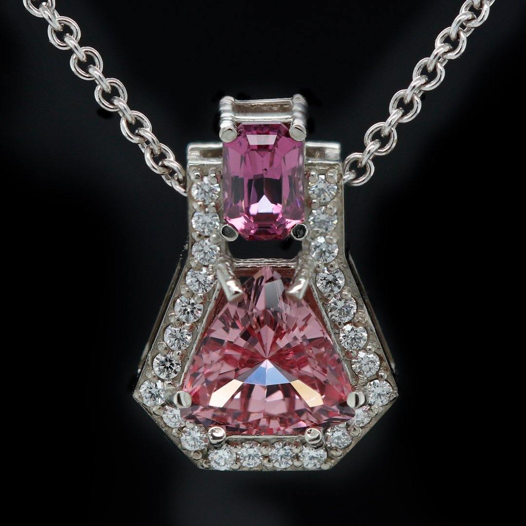 Aria by Mary Van Der AA - Peach and Magenta Mahenge Garnet and Diamond Pendant in 14k White Gold - The Rutile Ltd