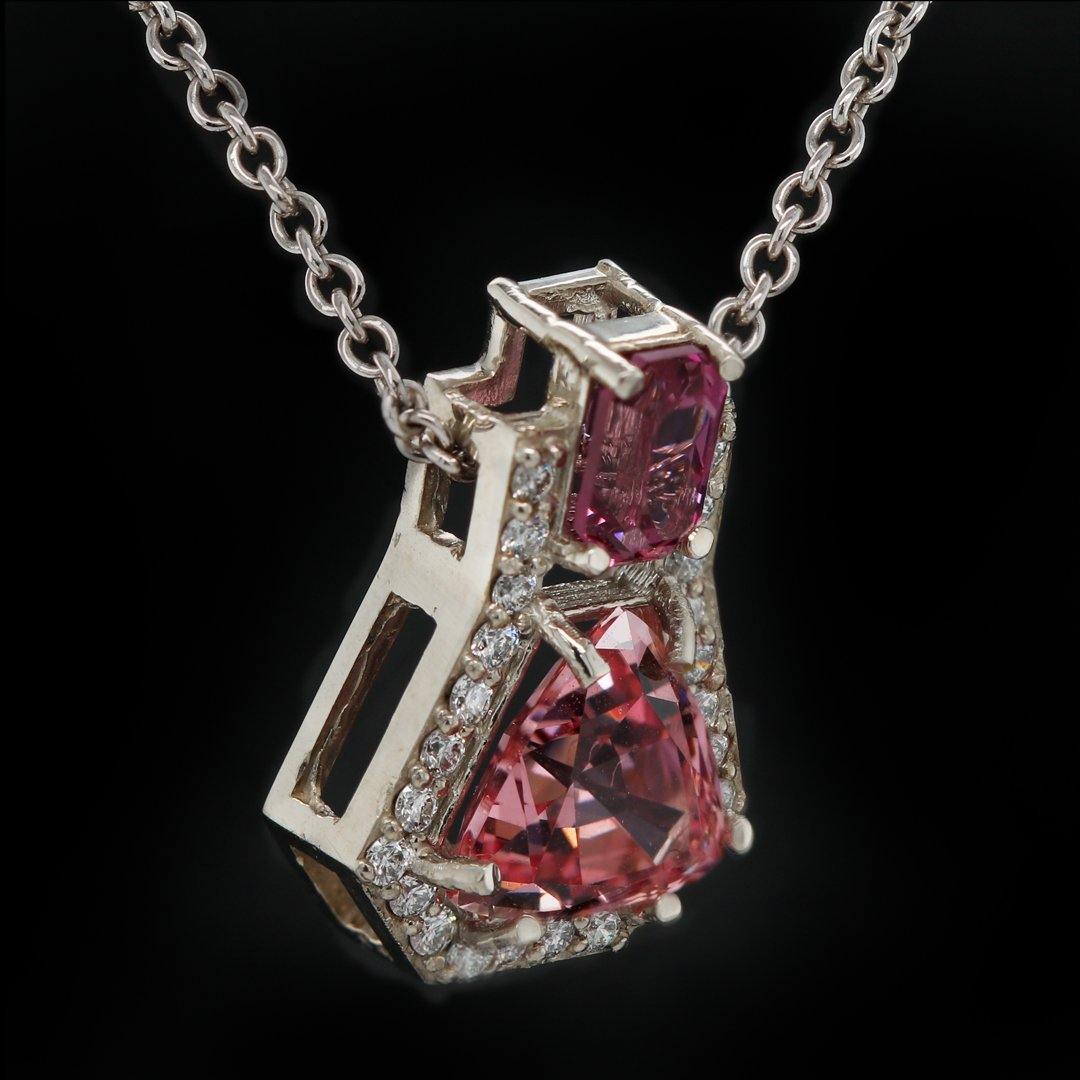 Aria by Mary Van Der AA - Peach and Magenta Mahenge Garnet and Diamond Pendant in 14k White Gold - The Rutile Ltd