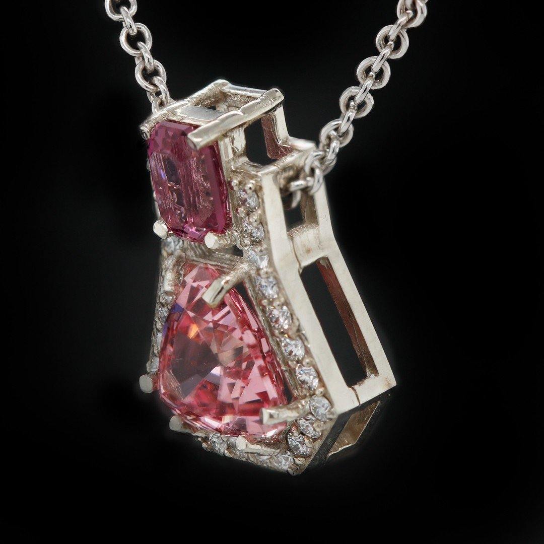 Aria by Mary Van Der AA - Peach and Magenta Mahenge Garnet and Diamond Pendant in 14kt White Gold - The Rutile Ltd