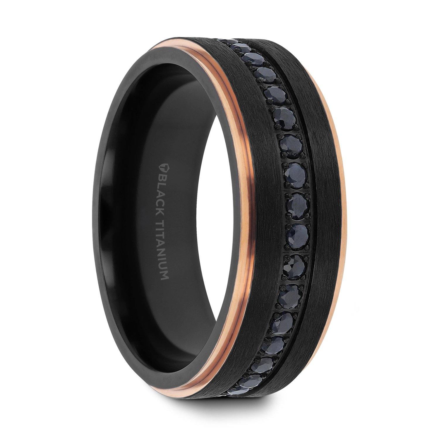 ASTRO - Black Titanium Ring with Rose Gold and Black Sapphires - The Rutile Ltd