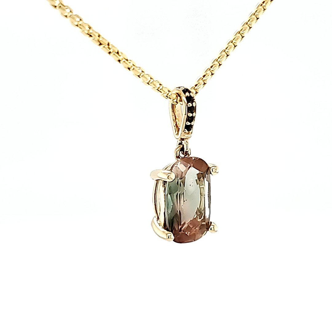 Bi-color Sunstone with Smokey Quartz in 14 kt gold - The Rutile Ltd