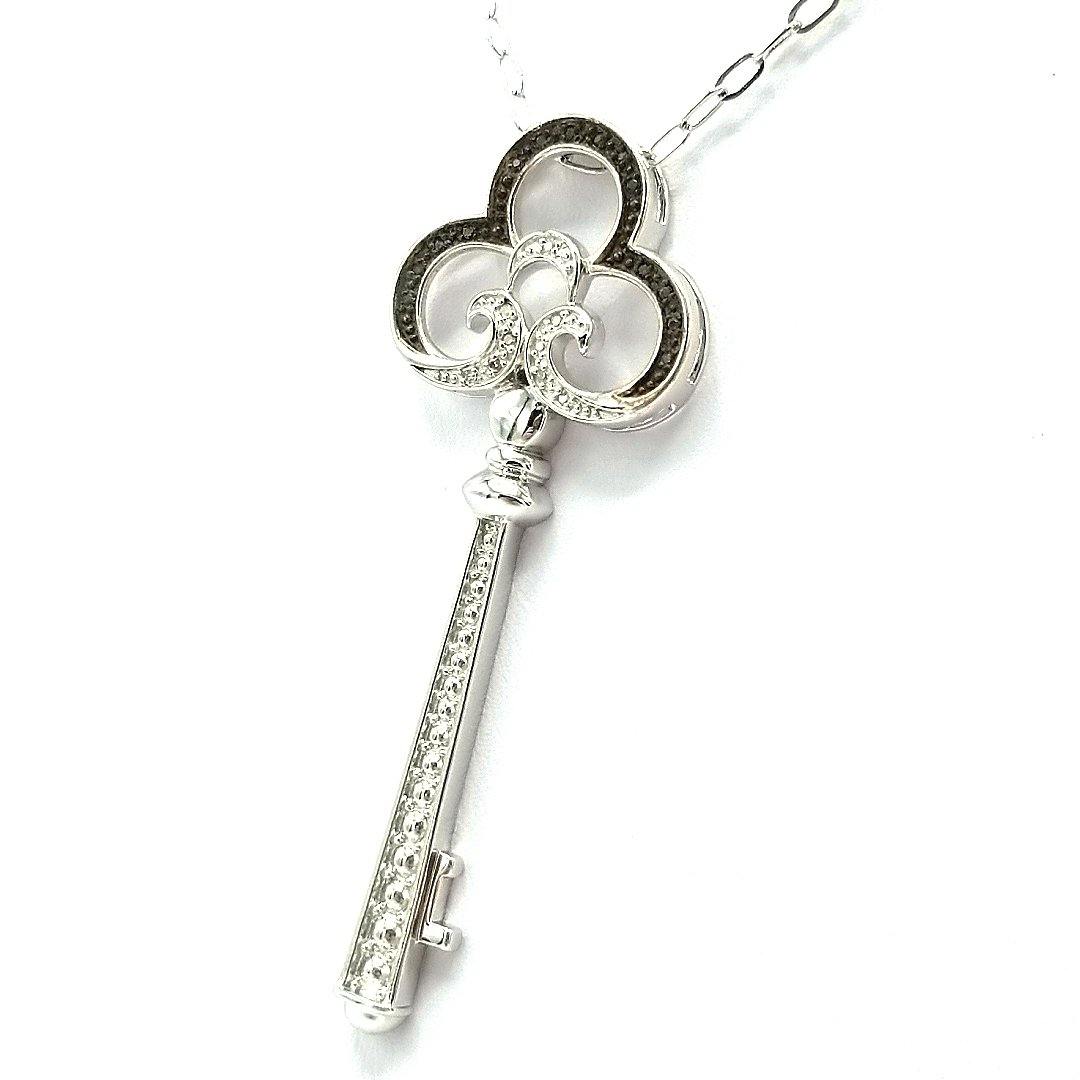Black and White Diamond Key Necklace in Sterling Silver - The Rutile Ltd