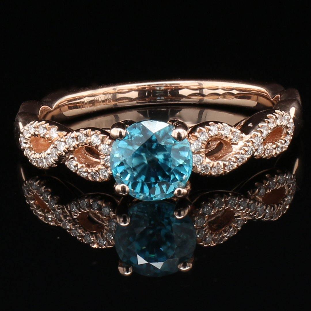 Blue Zircon and Diamond Infinity Ring in 14k Rose Gold - The Rutile Ltd