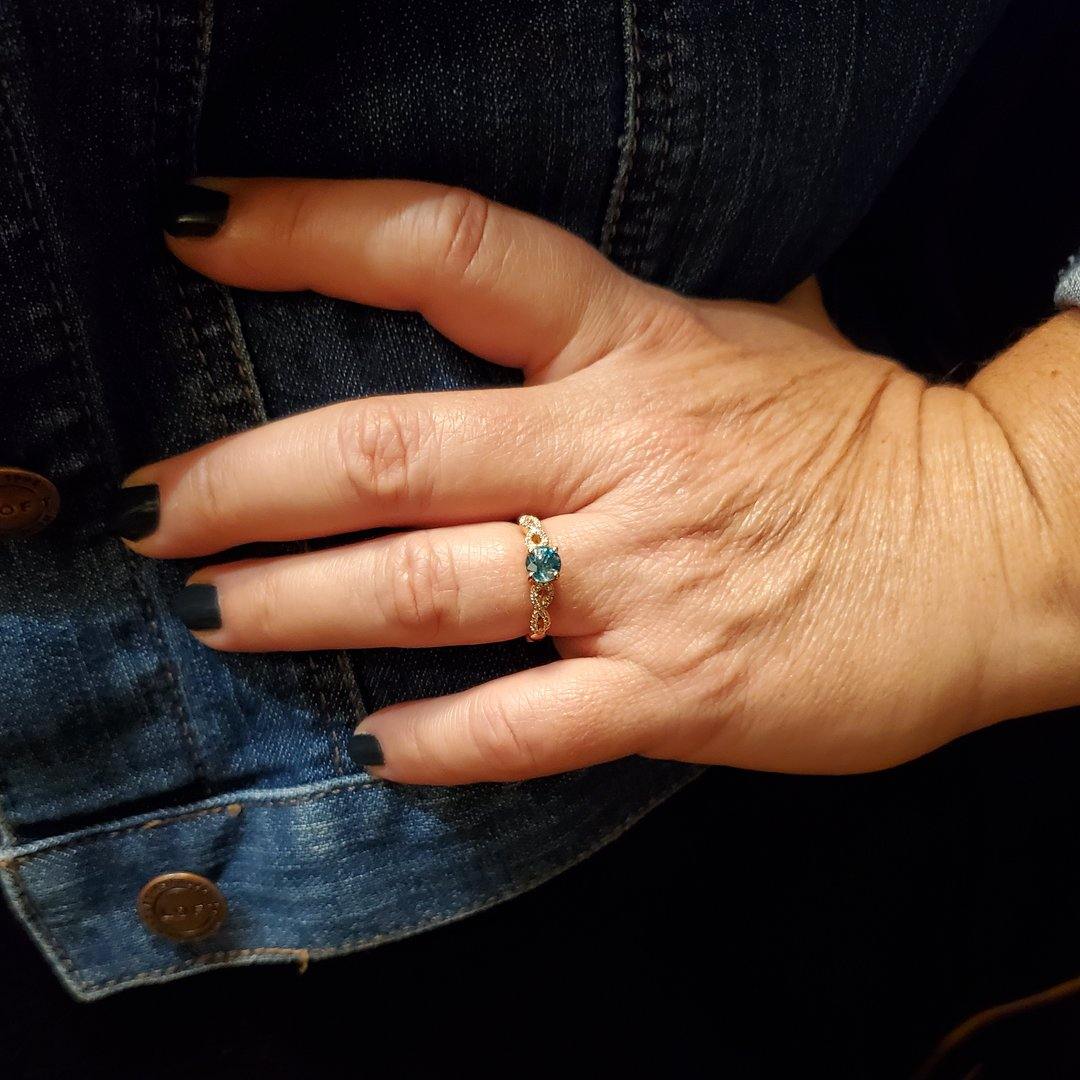 Blue Zircon and Diamond Infinity Ring in 14k Rose Gold - The Rutile Ltd