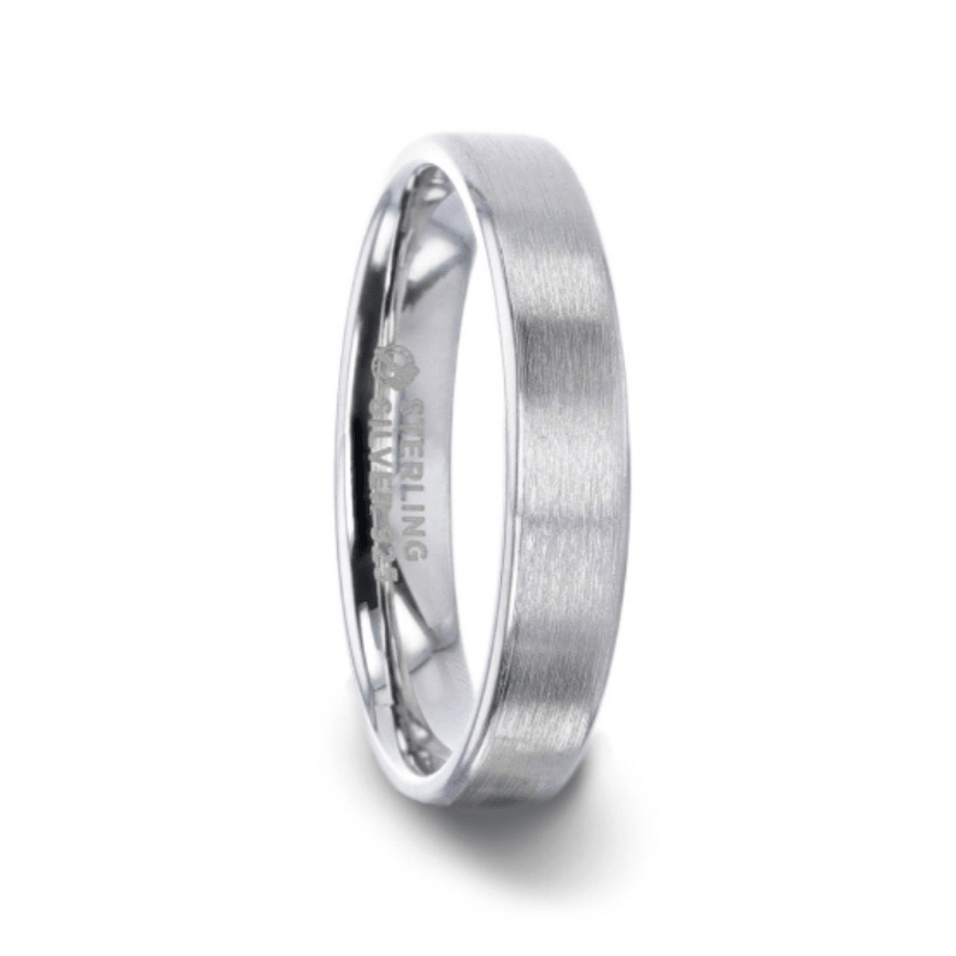 CASPER - Silver Brushed Center Flat Style Wedding Band With Beveled Edges - 4mm & 8mm - The Rutile Ltd