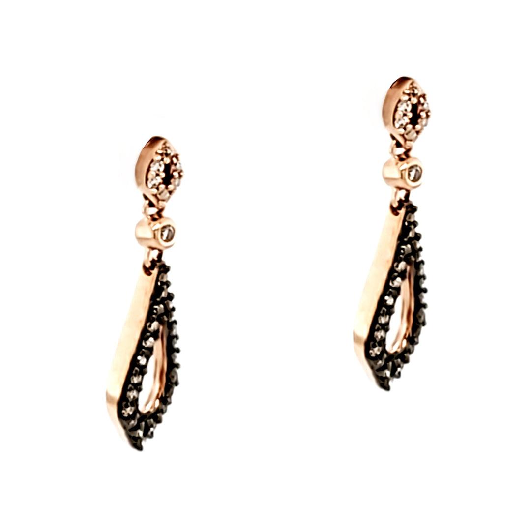 “Cerise” - Chocolate and White Diamond Dangle Earrings in 10k Rose Gold - The Rutile Ltd