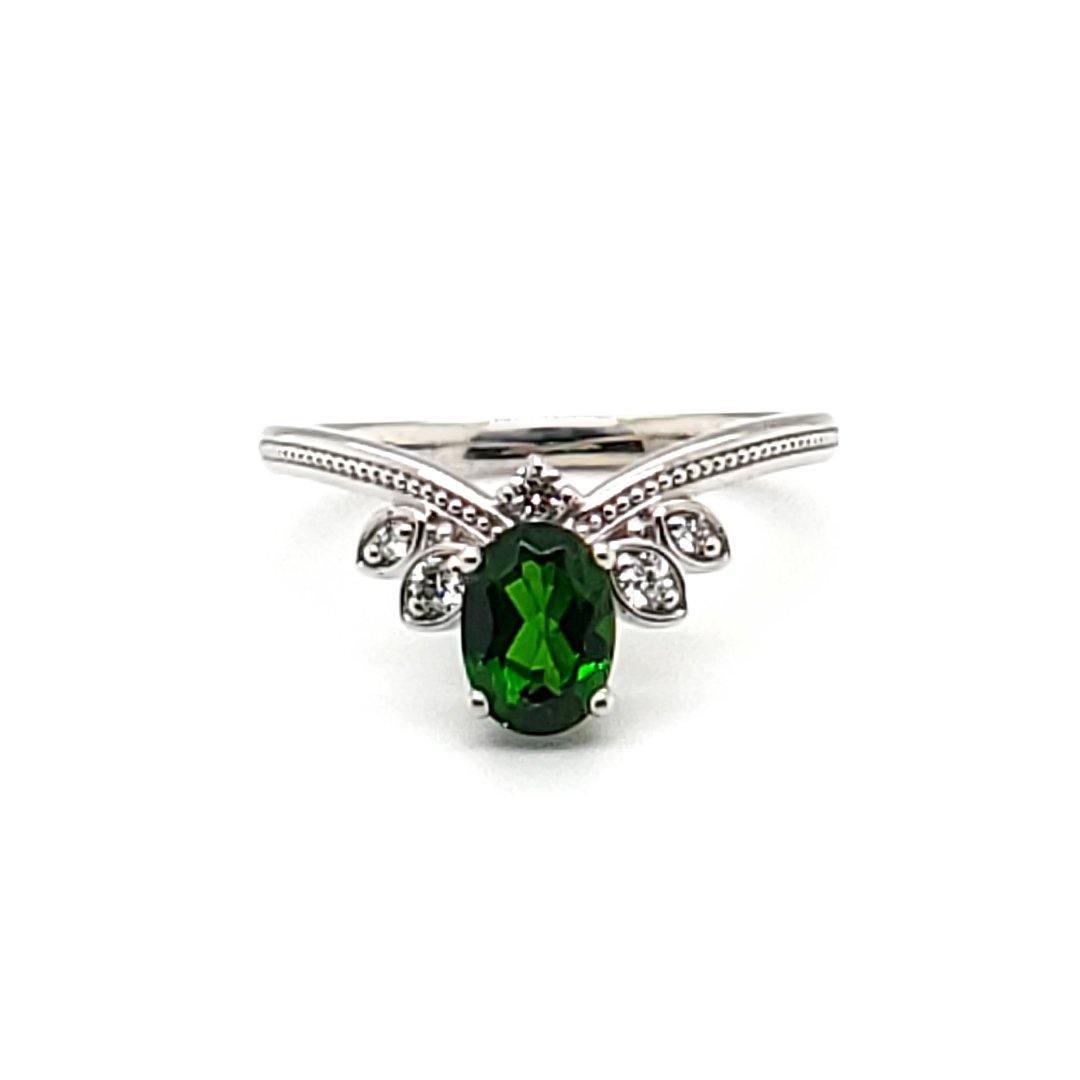 Chrome Diopside and Diamond Ring in 14k White Gold - The Rutile Ltd