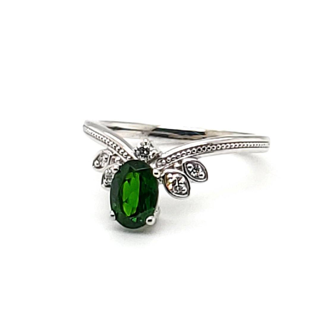 Chrome Diopside and Diamond Ring in 14k White Gold - The Rutile Ltd