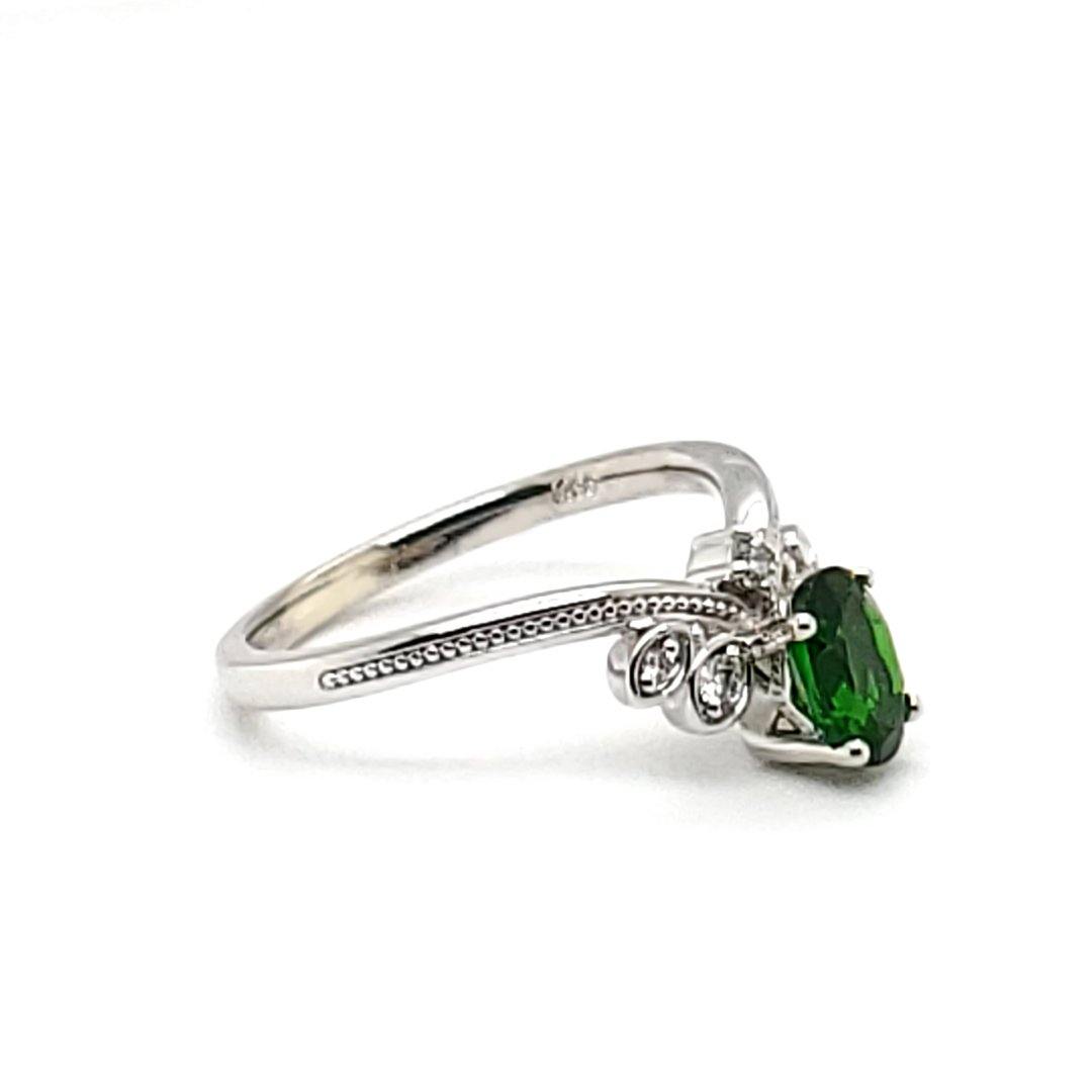 Chrome Diopside and Diamond Ring in 14k White Gold - The Rutile Ltd