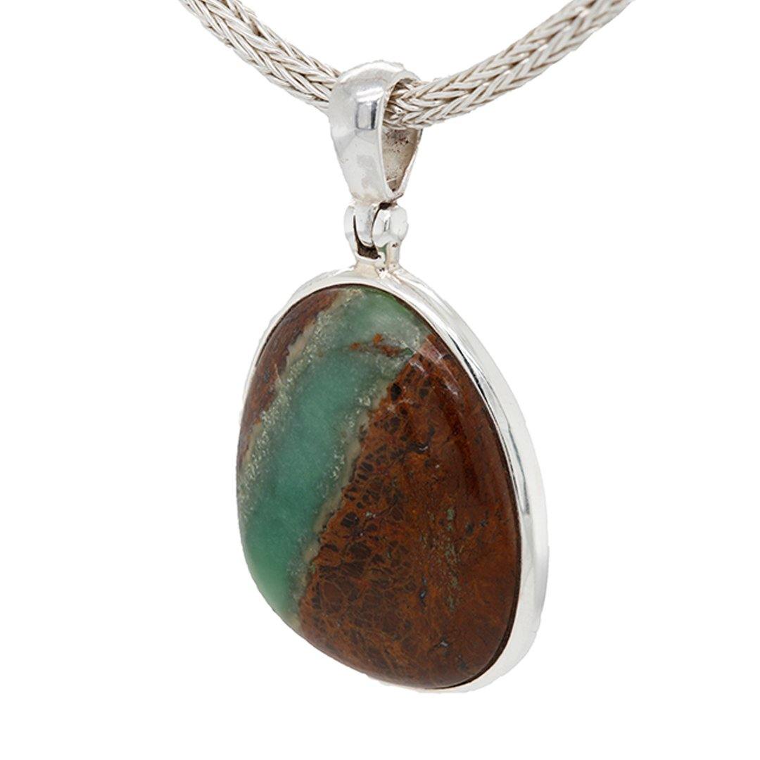 Chrysoprase and Sterling Silver Pendant on 18" Woven Chain - The Rutile Ltd